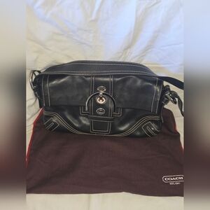 Coach Black Leather Shoulder Bag With Duster
